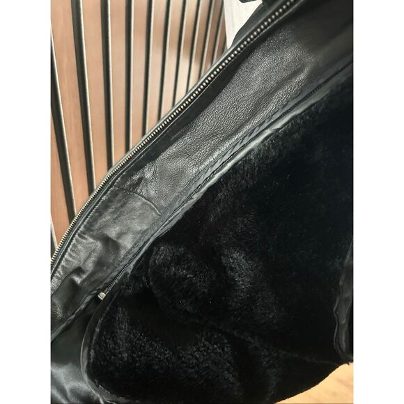 Montana & Rossi black leather jacket with a black faux fur lining real soft sz M - Picture 6 of 11